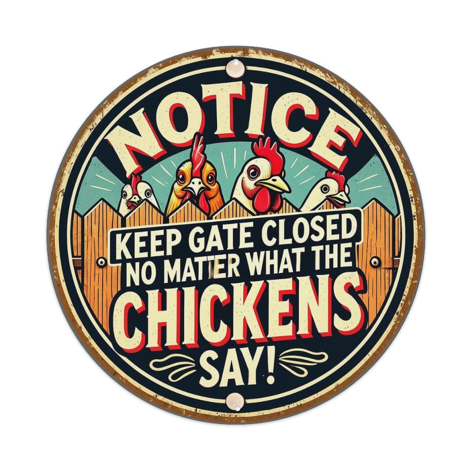 Notice Keep Gate Closed Chickens Say Tin Sign Metal Poster Vintage Metal Signs for Home Man Cave Bar Cafe Kitchen laundry room Wall Decorations 8x8 inches