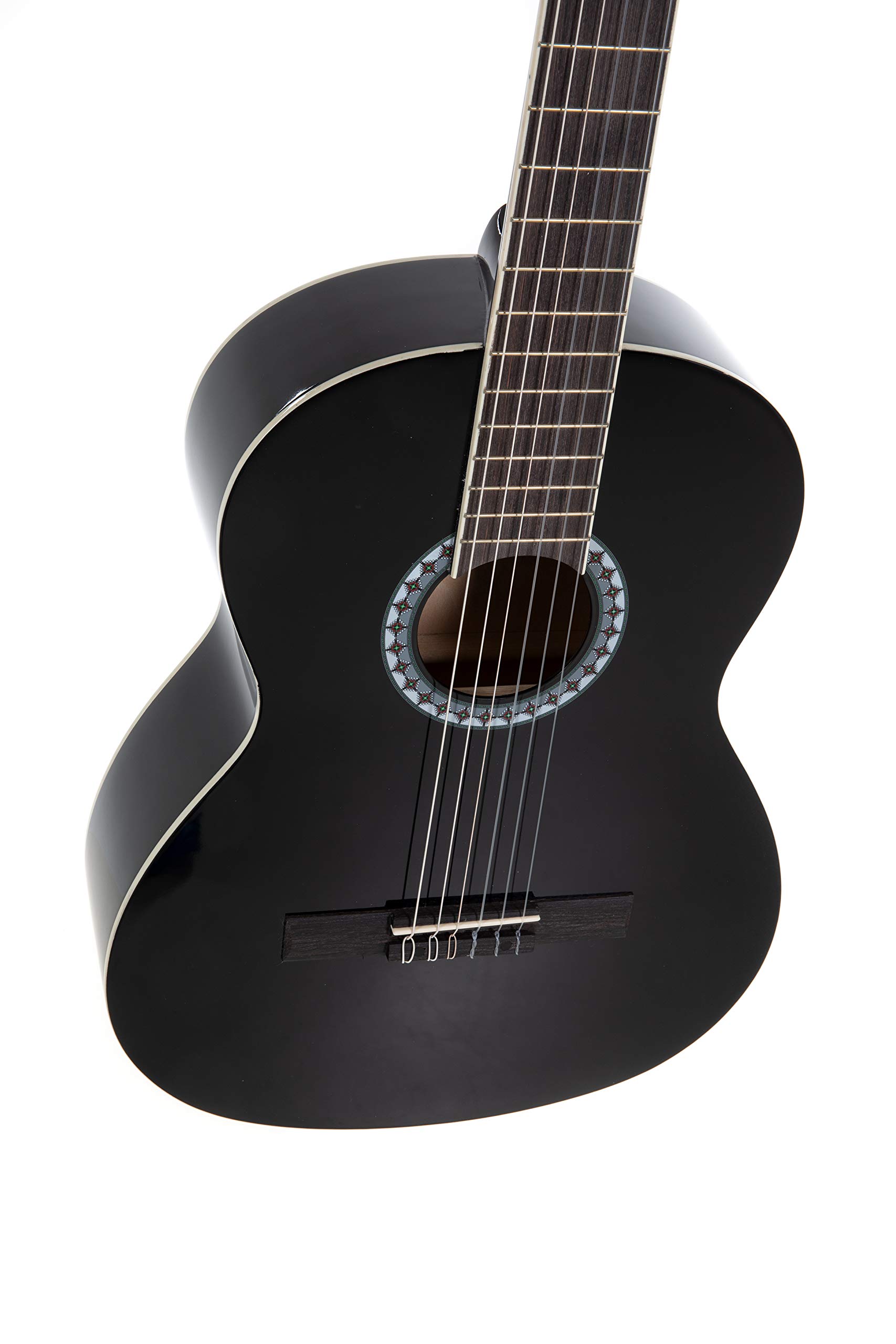 GEWA Chitarra classica, Chitarra Basic, corpo tiglio, tastiera in legno di pakka, meccaniche cromate, Set 3/4 nero, inclusa borsa, accordatore, plettri