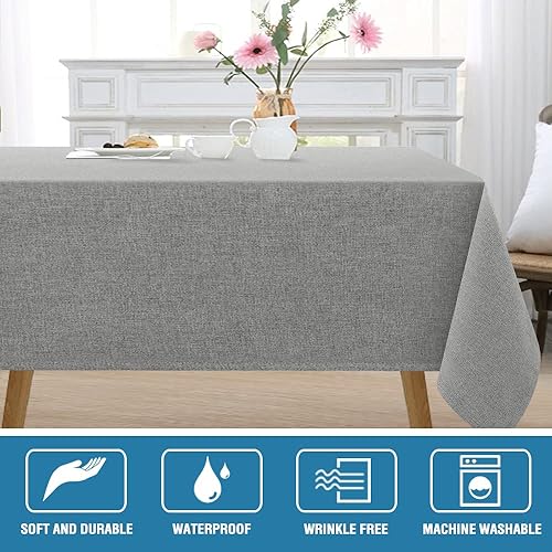 Miniatura 2 de H.VERSAILTEX Mantel cuadrado con textura de lino de 60 x 60 pulgadas, impermeable, de lino sólido, a prueba de derrames, para mesa de fiesta, tela