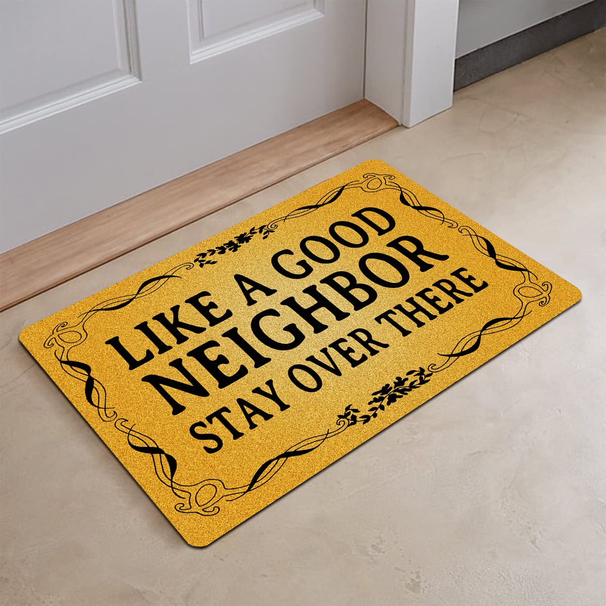 Paillasson amusant (60 x 40 cm) antidérapant - Tapis cadeau personnalisé pour la maison, la cuisine, l'entrée (comme un bon voisin qui reste là-bas)