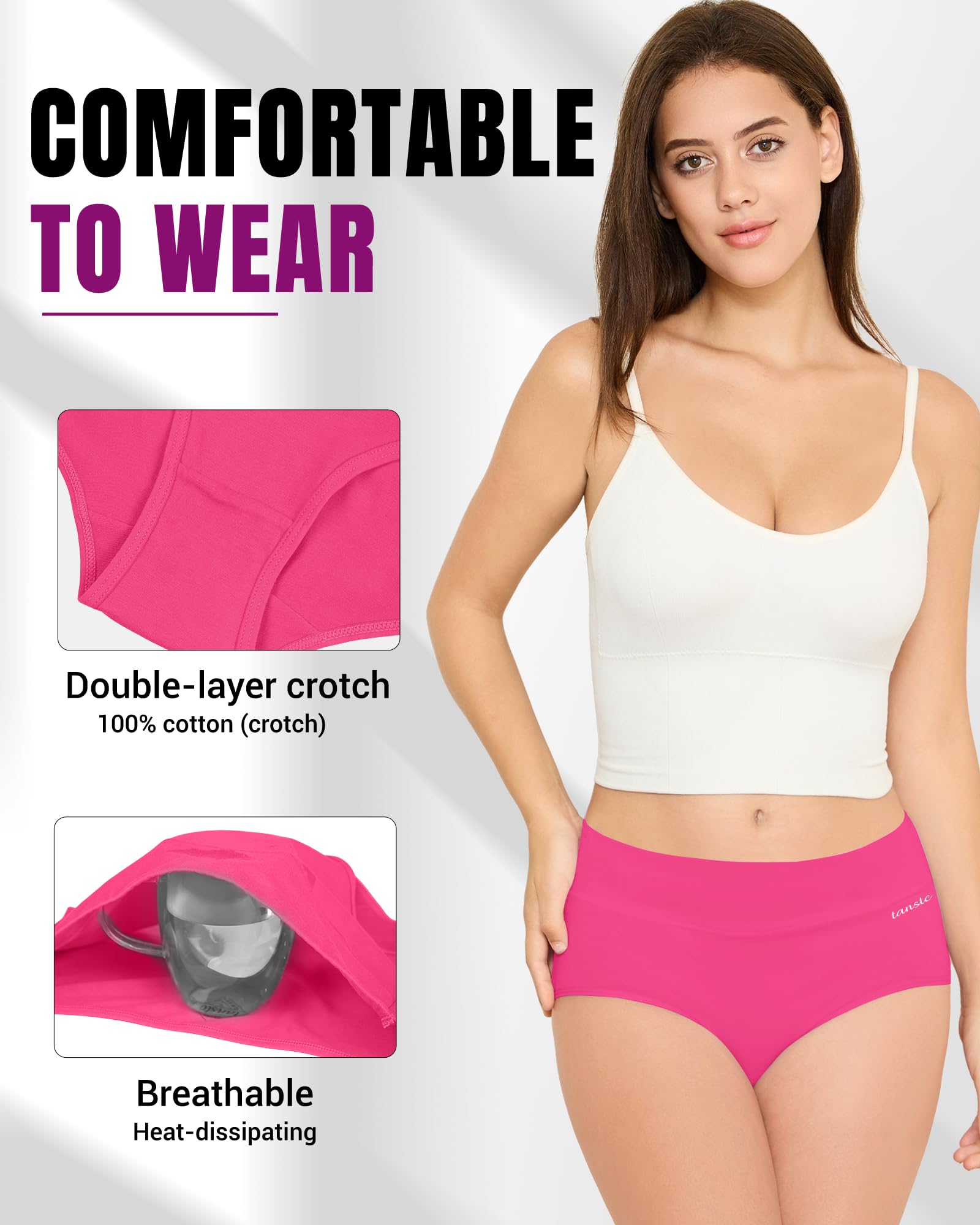 TANSTC Mutande Slip Donna Cotone Vita Alta Culotte Donna Comode Elasticizzato Sexy Intimo, Pacco da 5