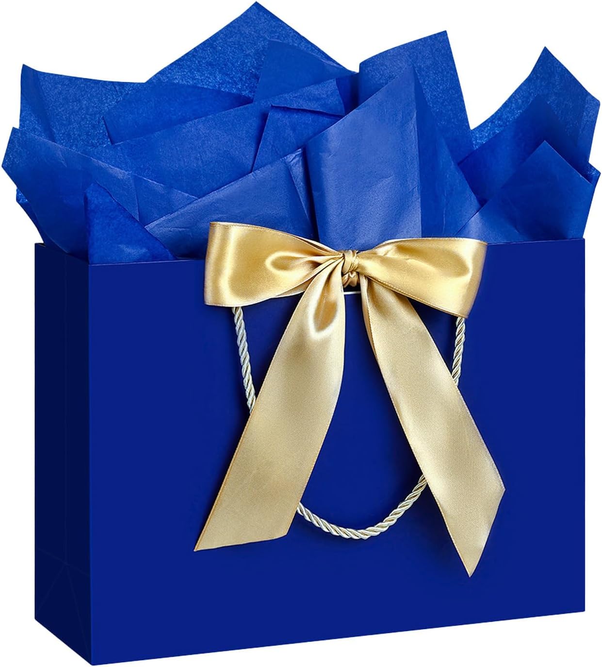 JMANNI Gift Bags with Handles, 13” Medium Gift Bag for Presents, 1 Pcs Bags with 2 Tissue Paper and 1 Cards for Baby Shower Wedding Bridal Shower Mother's Day Birthday Party(Blue)