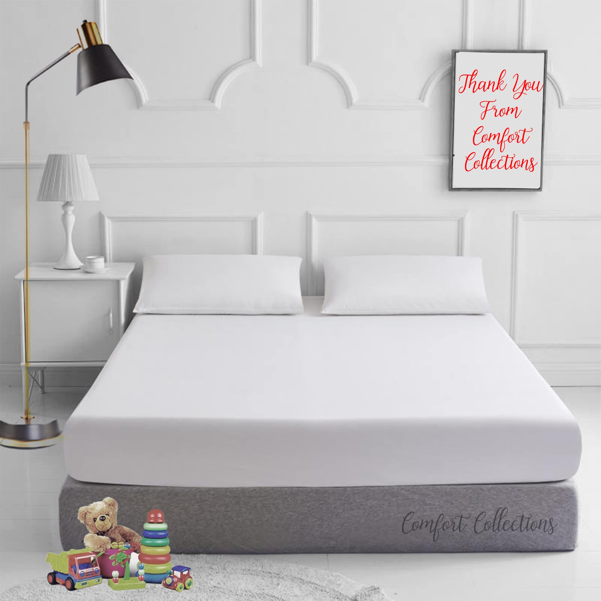 Comfort Collections Plain Dyed Easy Care Poly Cotton Flat and Fitted Sheet Set with Pillow Case Bedding Set (White, Double)