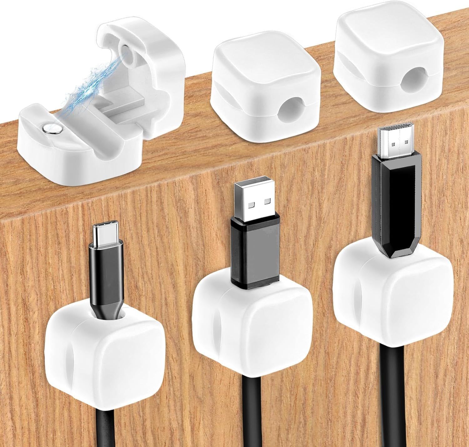 Generic 6 Pack Magnetic Cable Clips, White, Small (0.6" L x 0.6" W), Under Desk Cable Management, Adhesive Wire Holder Keeper Organizer for Home Office Desk Phone Car Wall Desktop Nightstand
