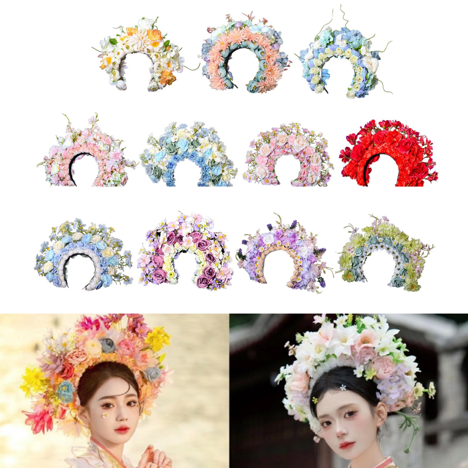 Doppelseitiges Blumen-Stirnband, Mexika-Rose, Blumenkrone, Haarband, modisch, für Damen, Braut, Haarschmuck, Brautgirlanden