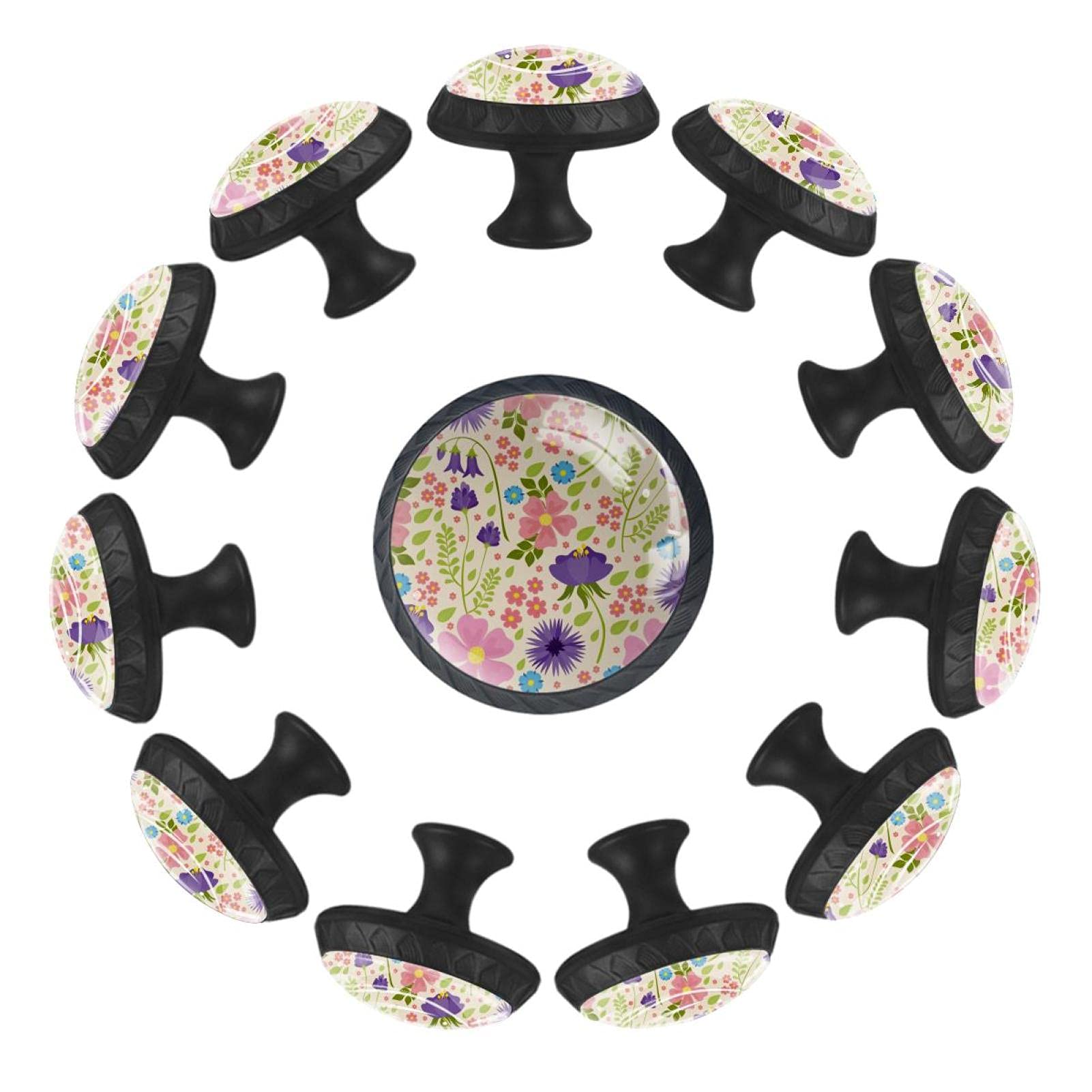 Boutons de tiroir ronds 35 mm motif fleurs sauvages pour customiser une commode de chambre