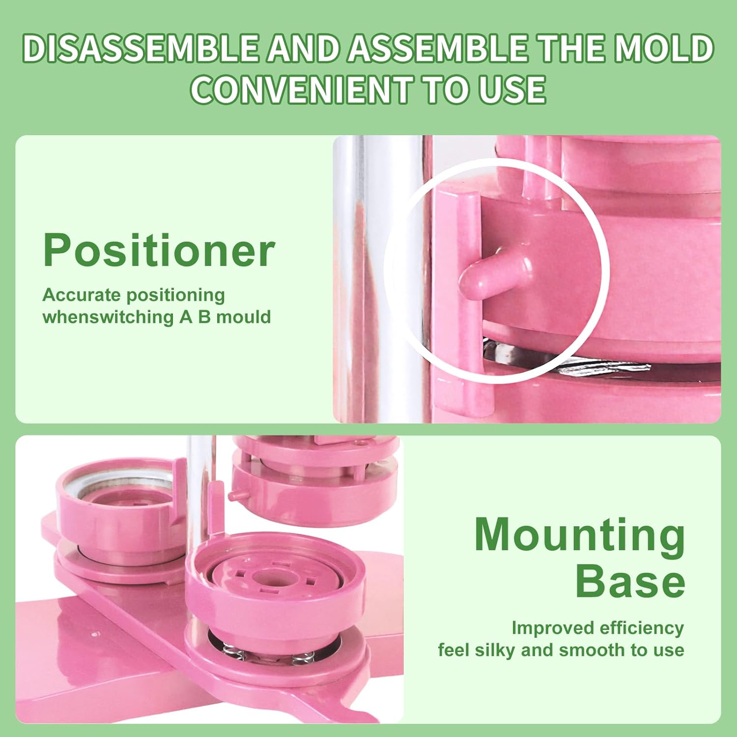 Button Maker Machine 58mm (2.25 in) Installation-Free, DIY Button Pin Maker Machine, Button Badge Press Machine with Free 50pcs Button Maker-Pink