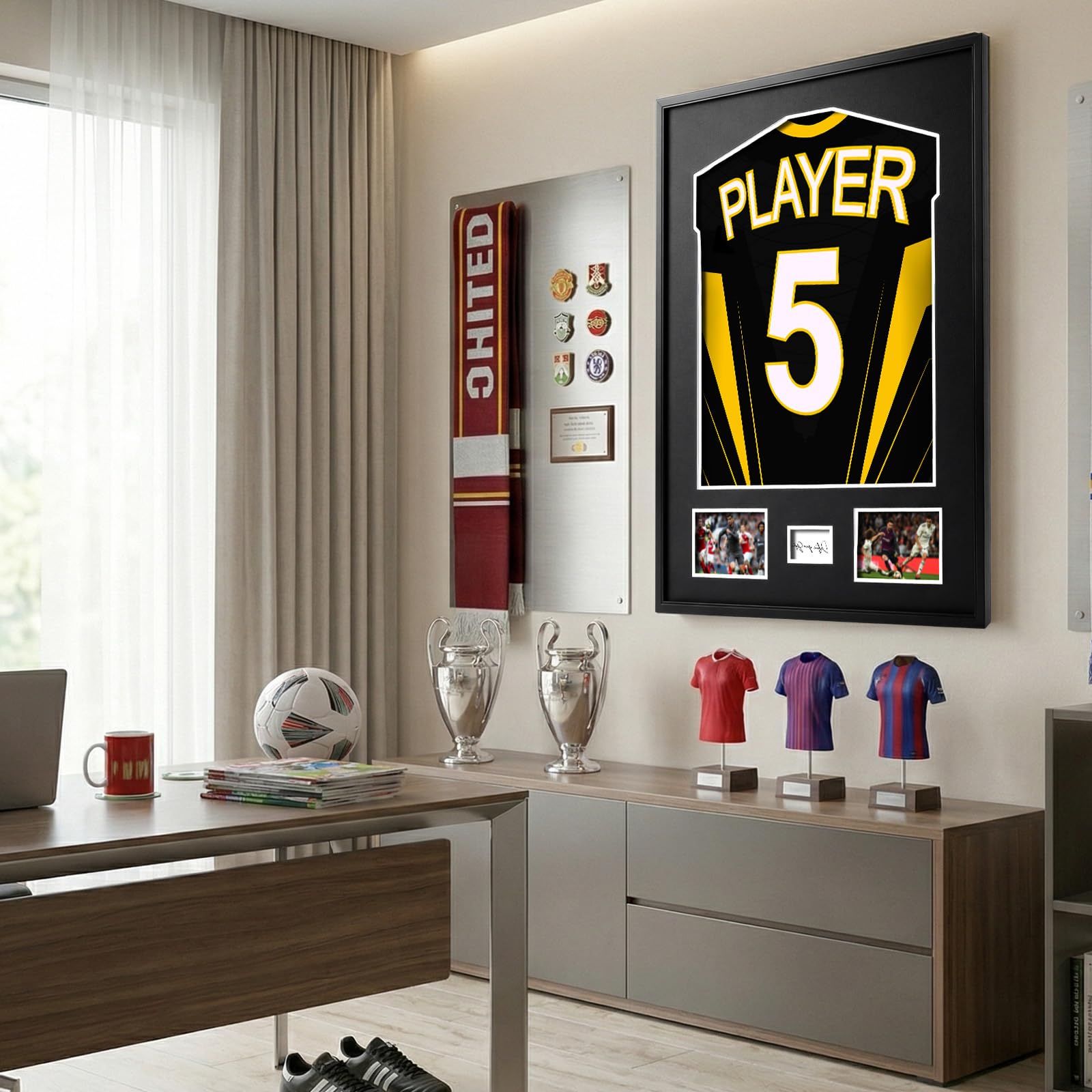 Marco para Camisetas de Fútbol 60x80 cm Marco Camisetas Futbol 3D de Aluminio con Plexiglás Irrompible para Camiseta Firmada Vitrina Expositora, Cuadro Deportivo para Colección y Regalo