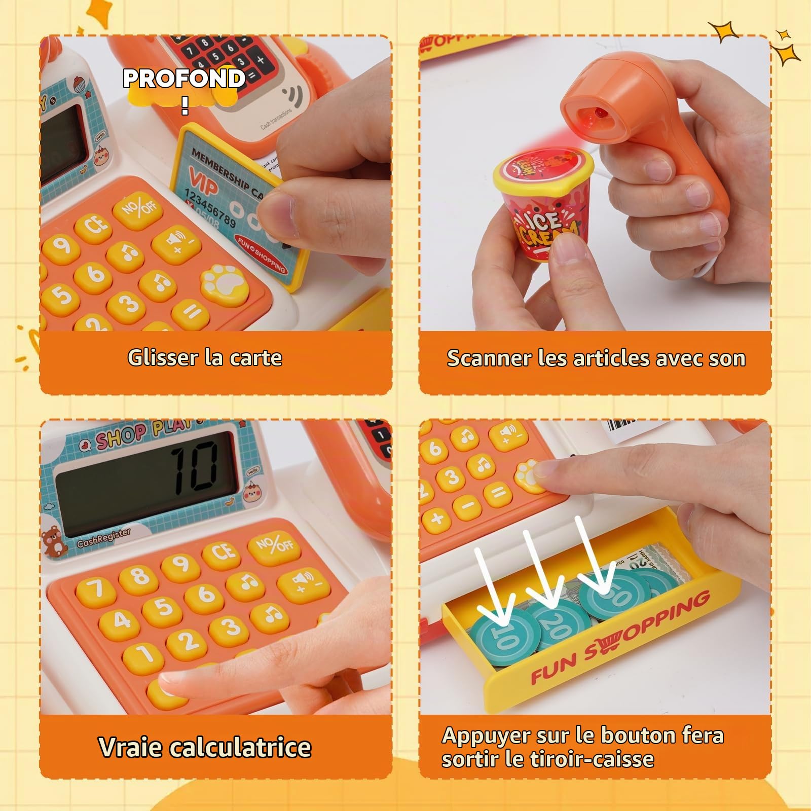 Caisse enregistreuse de Jeu pour Enfants, Mini Caisse enregistreuse Enfants avec Panier à provisions, Caisse enregistreuse Jouet 25 pièces, Accessoires de Magasin Jeu de rôle pour Enfants