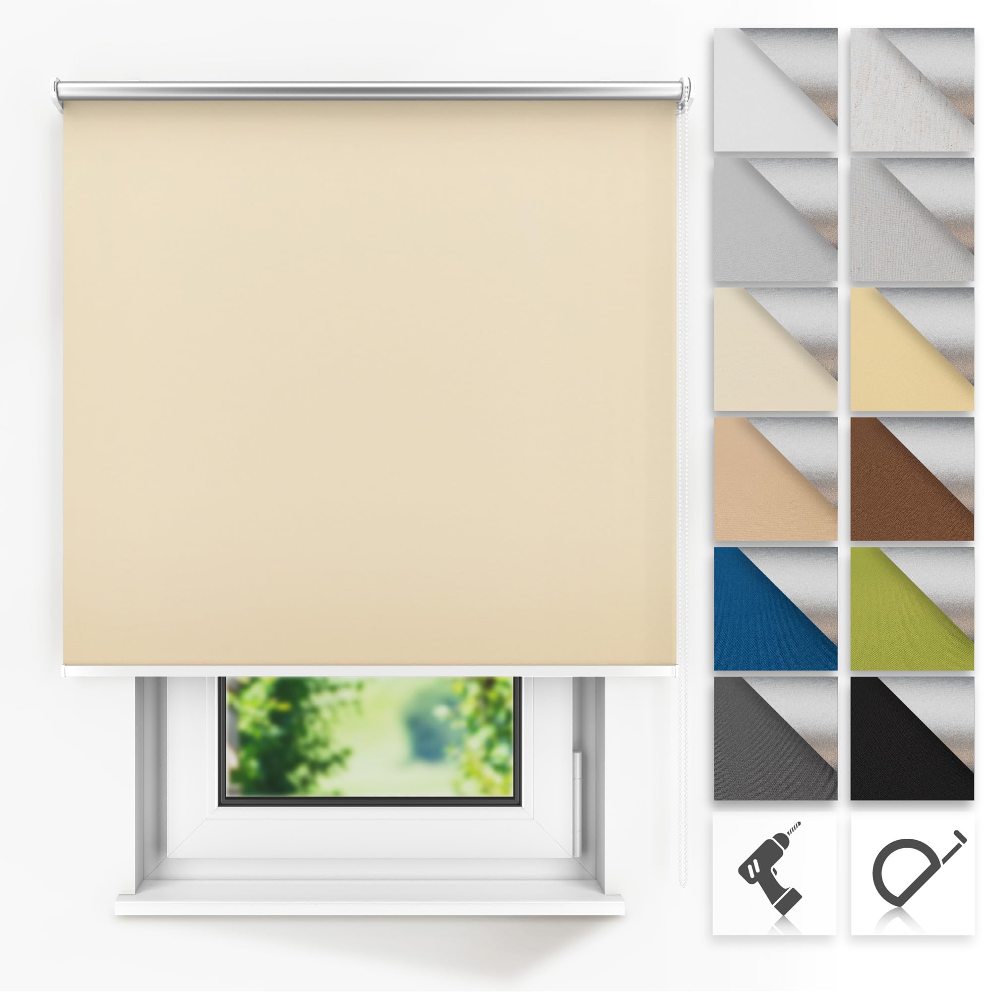 Concept Crystal Width From 30 Cm To 110 Cm Thermal Roller Blind – Wall Mount – Customised Size – Blackout Roller Blinds – Wall-Mounted Roller Blinds For Windows And Doors (Indoor Use Only) (Width From 30 Cm To 110 Cm)