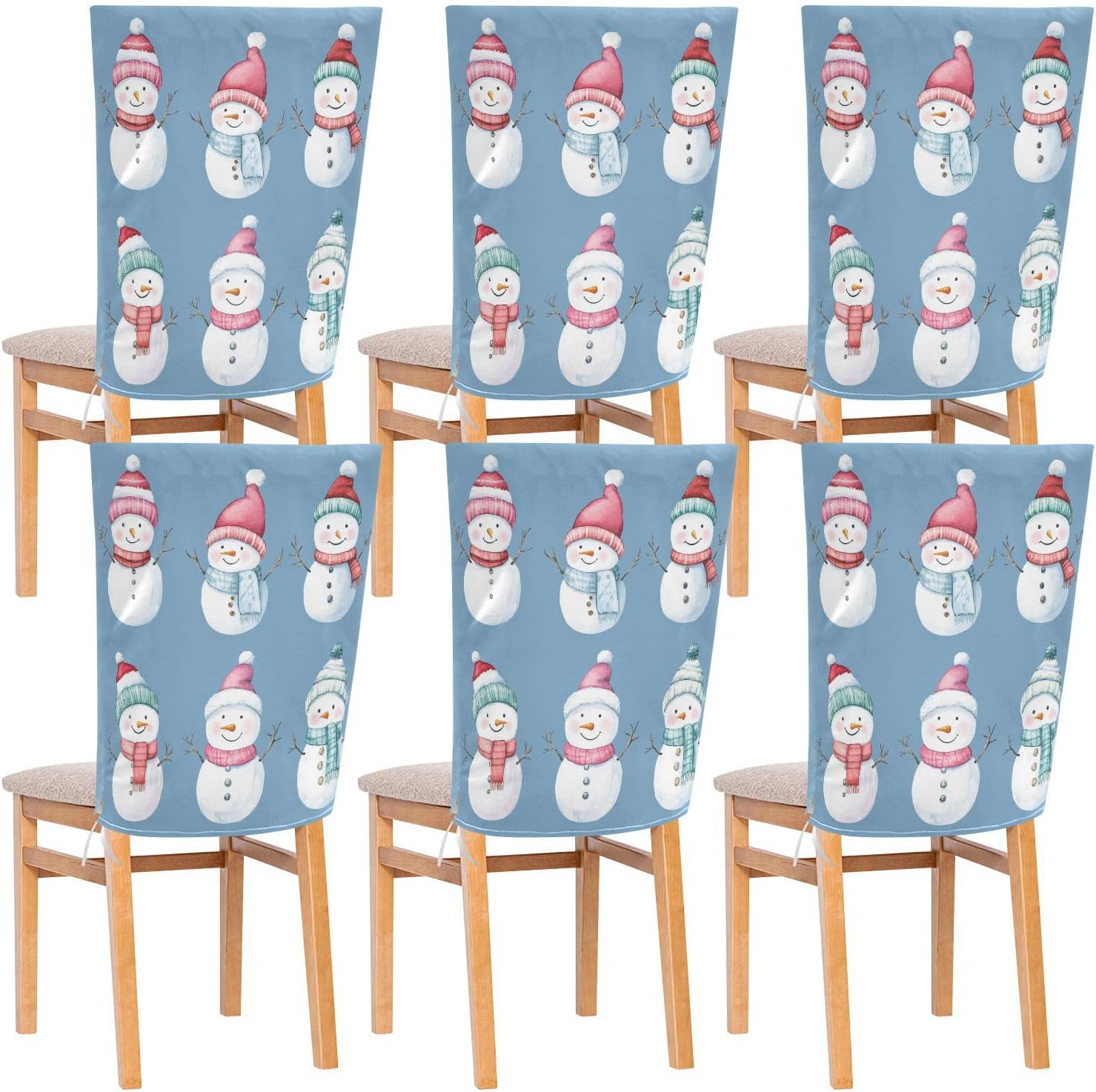 MNSRUU Christmas Chair Back Cover for Dining Room,Snowman Chair Slipcovers Set of 6,Snowman Chair Cover for Kitchen Hotel Holiday Party Decor,428