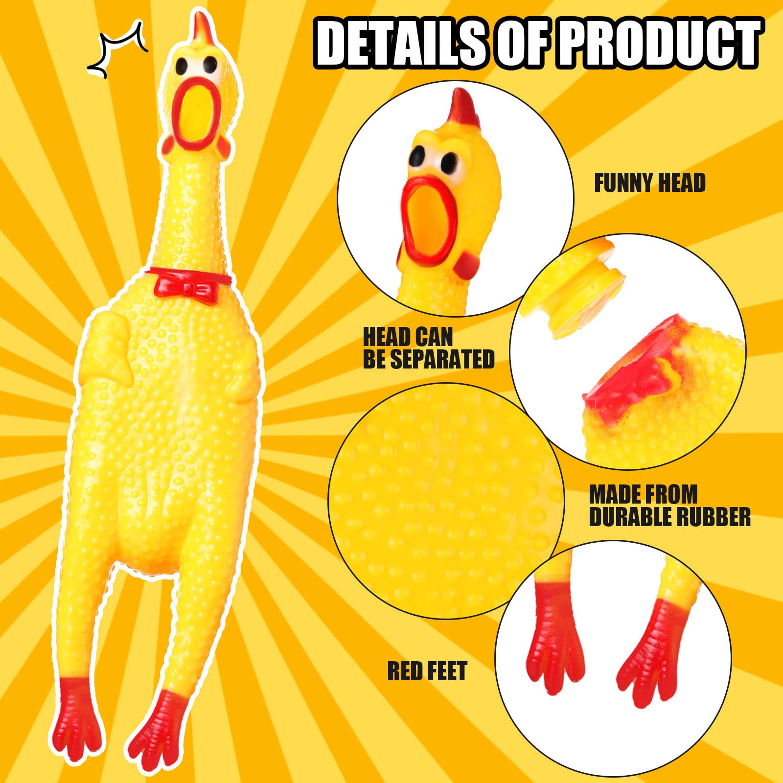 Honoson 32 Stück 30,5 cm Gummi-Huhn-Hundespielzeug, Quietschendes Quietschendes Quietschen, lauter Geräuschmacher für Erwachsene, Hunde, Haustiere, reduziert Trennung, Stress und Angst (gelb)