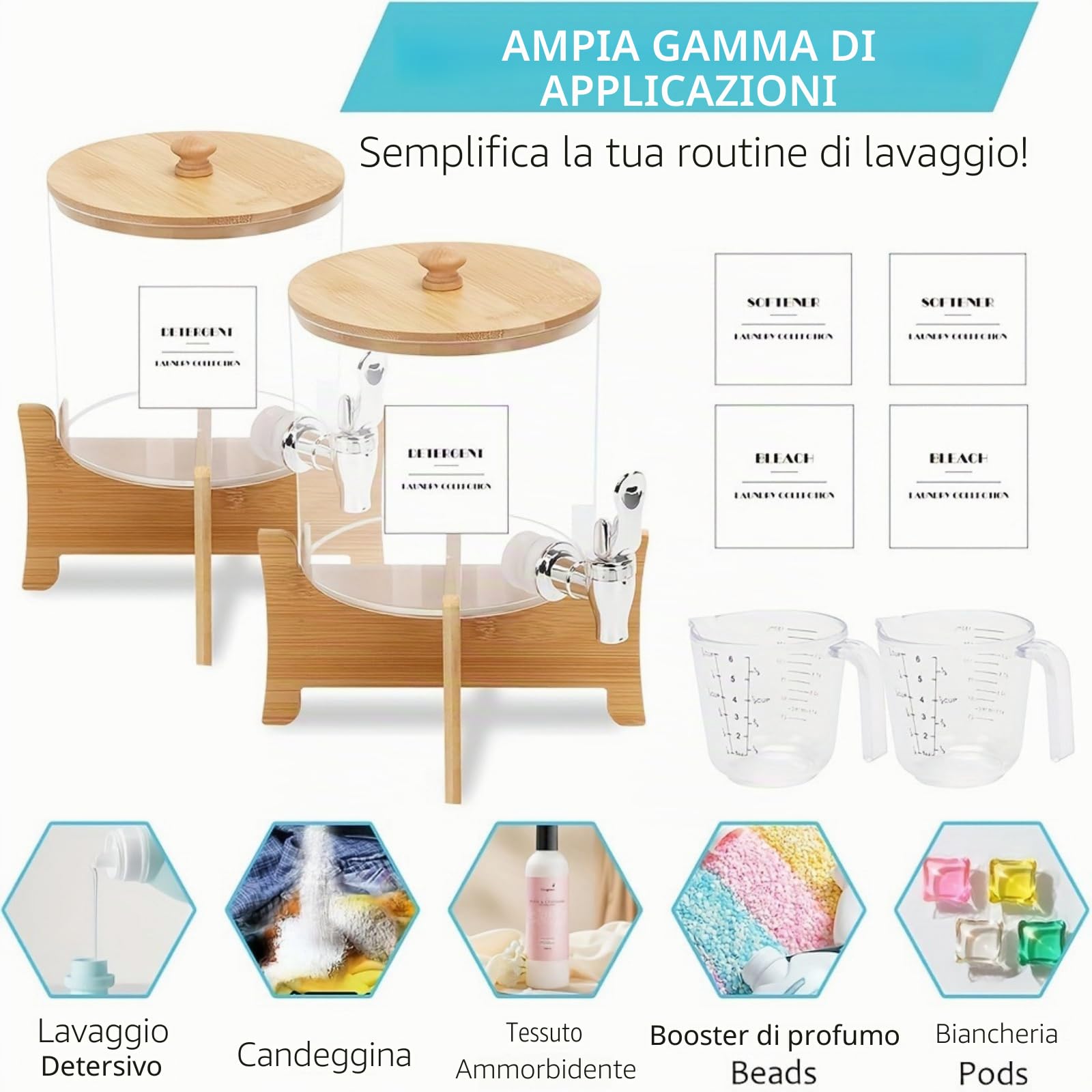 Distributore di detersivo per bucato, dispenser di ammorbidente da 88 oz/2,5 l per l'organizzazione della lavanderia, porta detersivo con rubinetto in acciaio inossidabile, contenitore per sapone