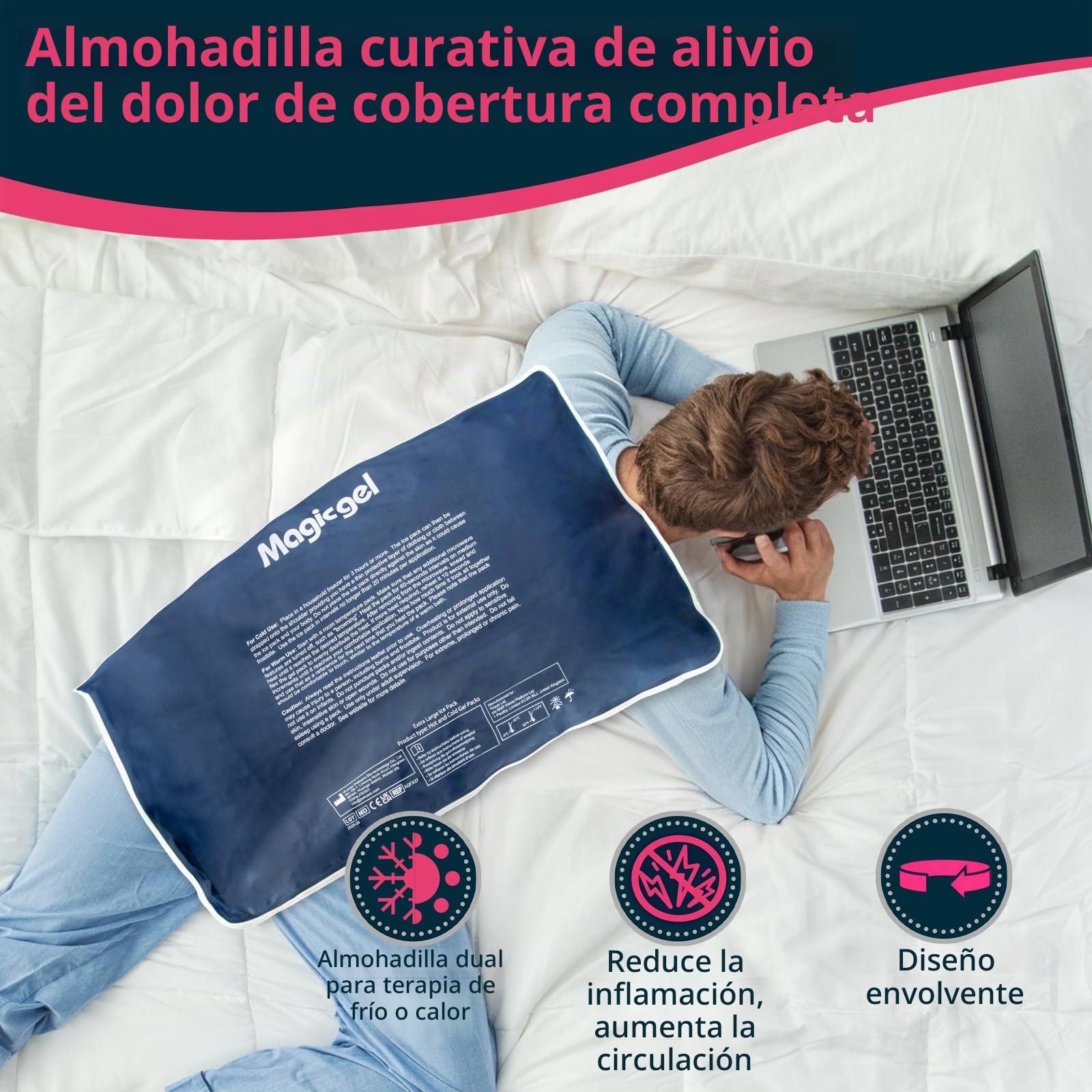 Magic Gel Bolsa Hielo Lesiones Extra Grande - Bolsa Gel Frio para Lesiones XL - Compresa para Congelador o Microondas - Alivia Dolores de Espalda Fisioterapia Recuperación Rápida y Más - Gris