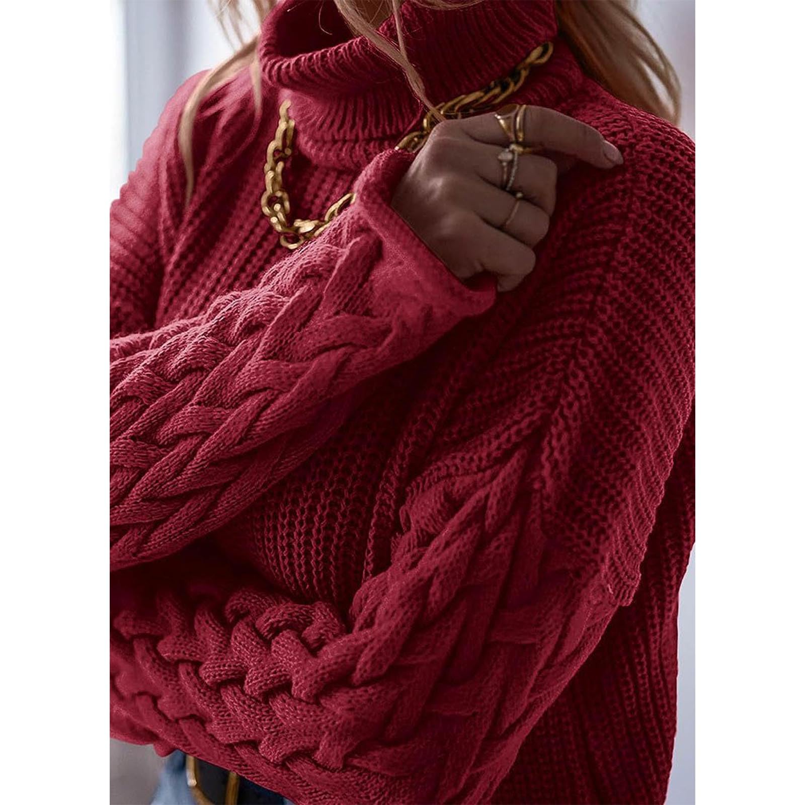Greabuy Maglione lavorato a maglia a trecce a tinta unita da donna a maniche lunghe autunno inverno pullover felpa per donna maglione casual camicie da donna maglioni da donna felpe a maglia leggere,