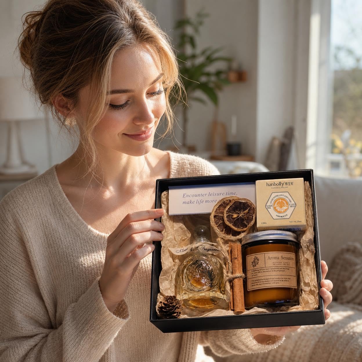 Set Regalo Velas Aromáticas Perfumadas con Aceites Esenciales, Soja, Vela Jabón para Mujer