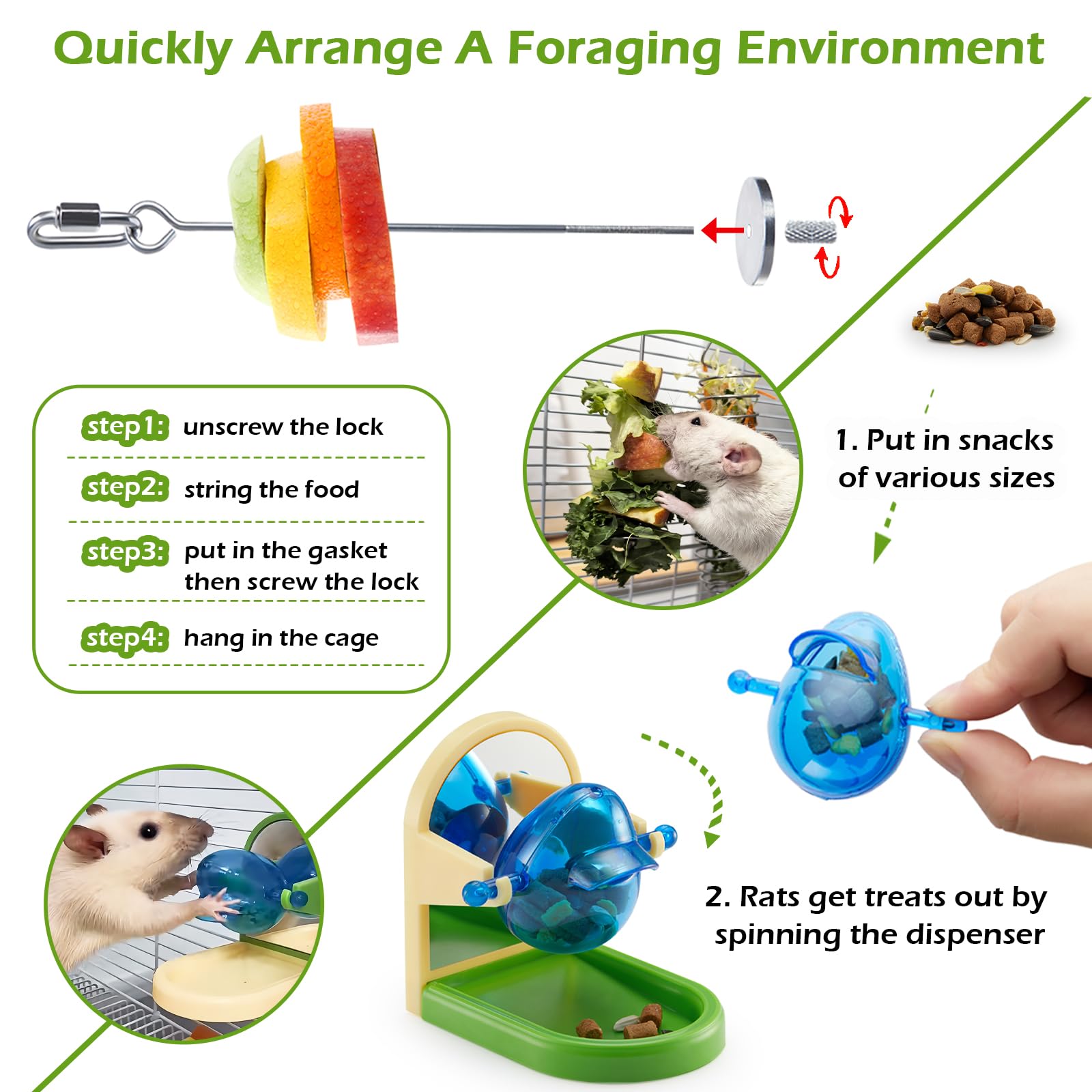 5Pcs 304 Stainless Steel Rat Enrichment Toys, Foraging Fruit Veg & Treat Dispenser Holder, Interactive Puzzle Cage Accessories Hanging Slow Feeder for Rats Mice Parakeet Birds - image 3