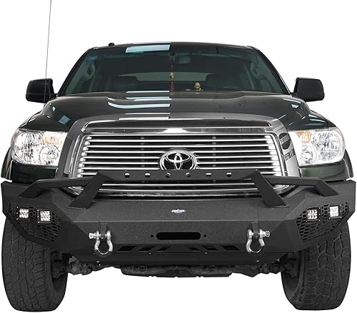 Miniatura 2 de Tundra parachoques delantero de ancho completo con aro y anillos en D y 4 focos LED de 18 W y placa deslizante para camionetas Toyota Tundra