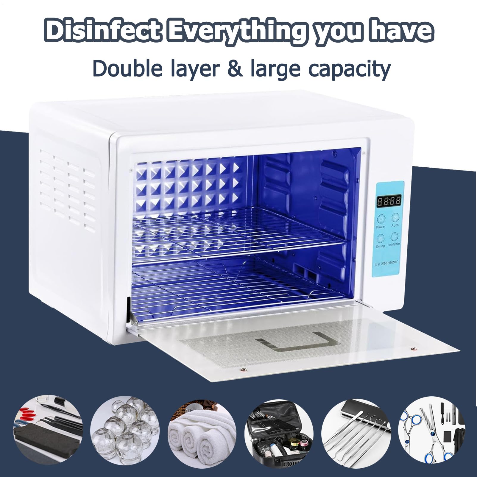 Gabinete esterilizador UV, dispositivo de desinfección multifunción para manicura y spas, gabinete de limpieza de alta temperatura y secadora para una desinfección eficaz