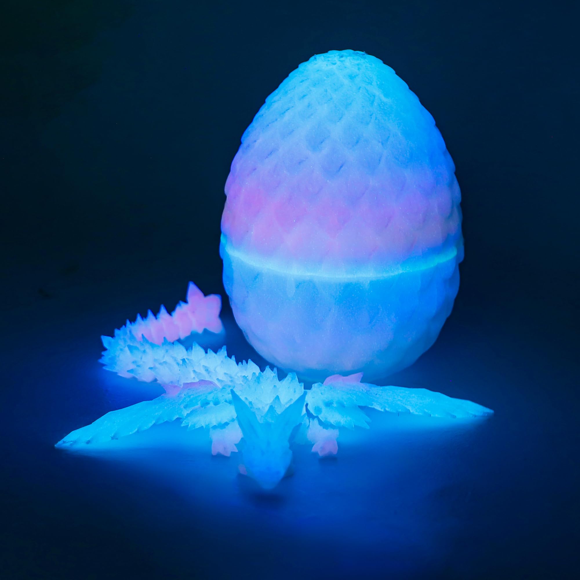 Flavery 3D Printed Flying Dragon in Egg - Glow Rainbow - Dino Easter Egg with 9" Flexible Winged Dragon Inside, Cute Fidget Toy, Birthday Gift, Desk