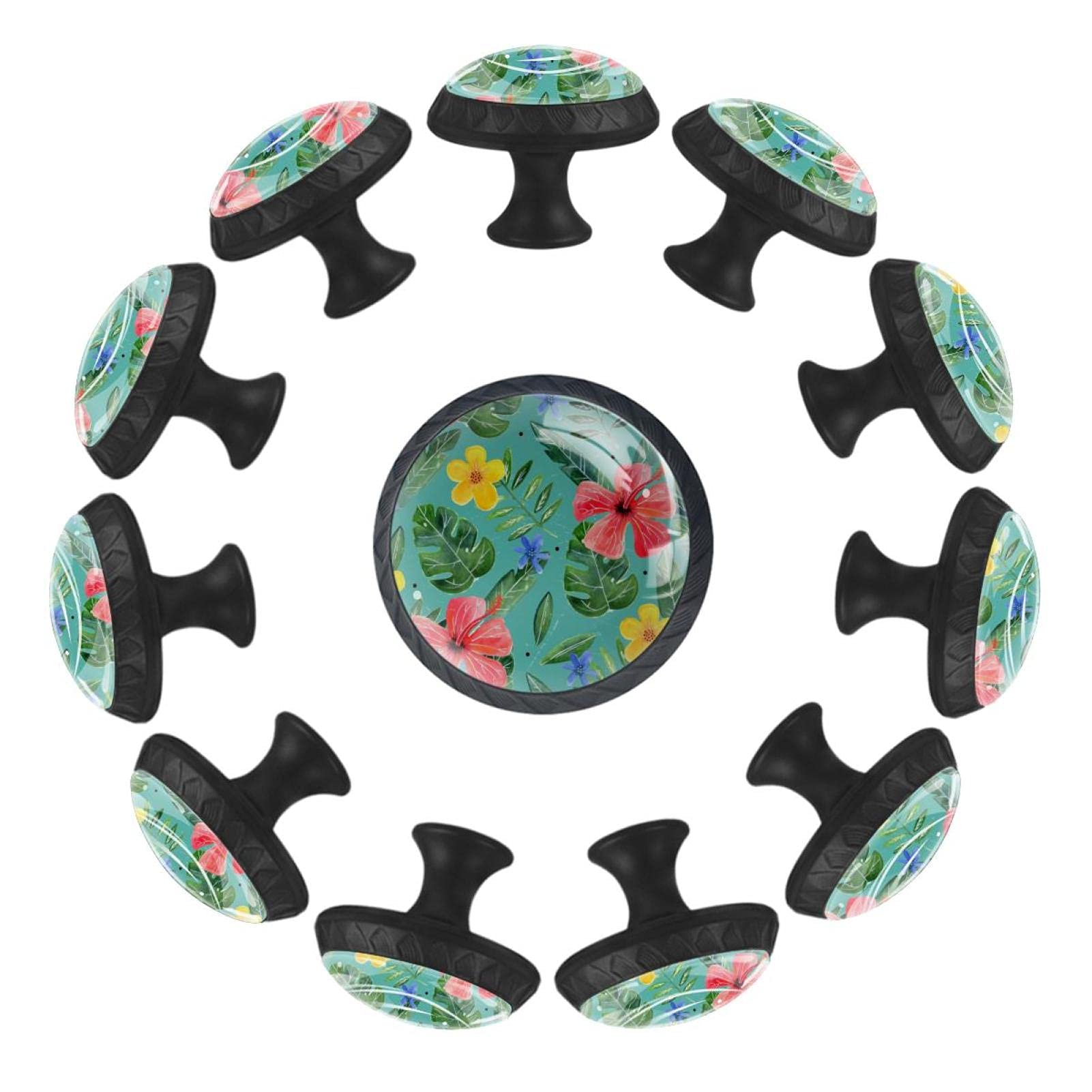 Boutons de tiroir ronds motif fleurs vertes pour rénover une commode