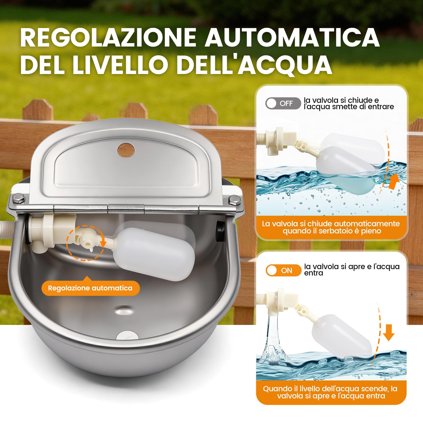 Abbeveratoio Automatico per Cani con Valvola a Galleggiante Regolabile a 2 Pezzi, Ciotola per Bestiame in Acciaio Inox con Tappo di Scarico per Bovini, Maiali, Pecore e Cani
