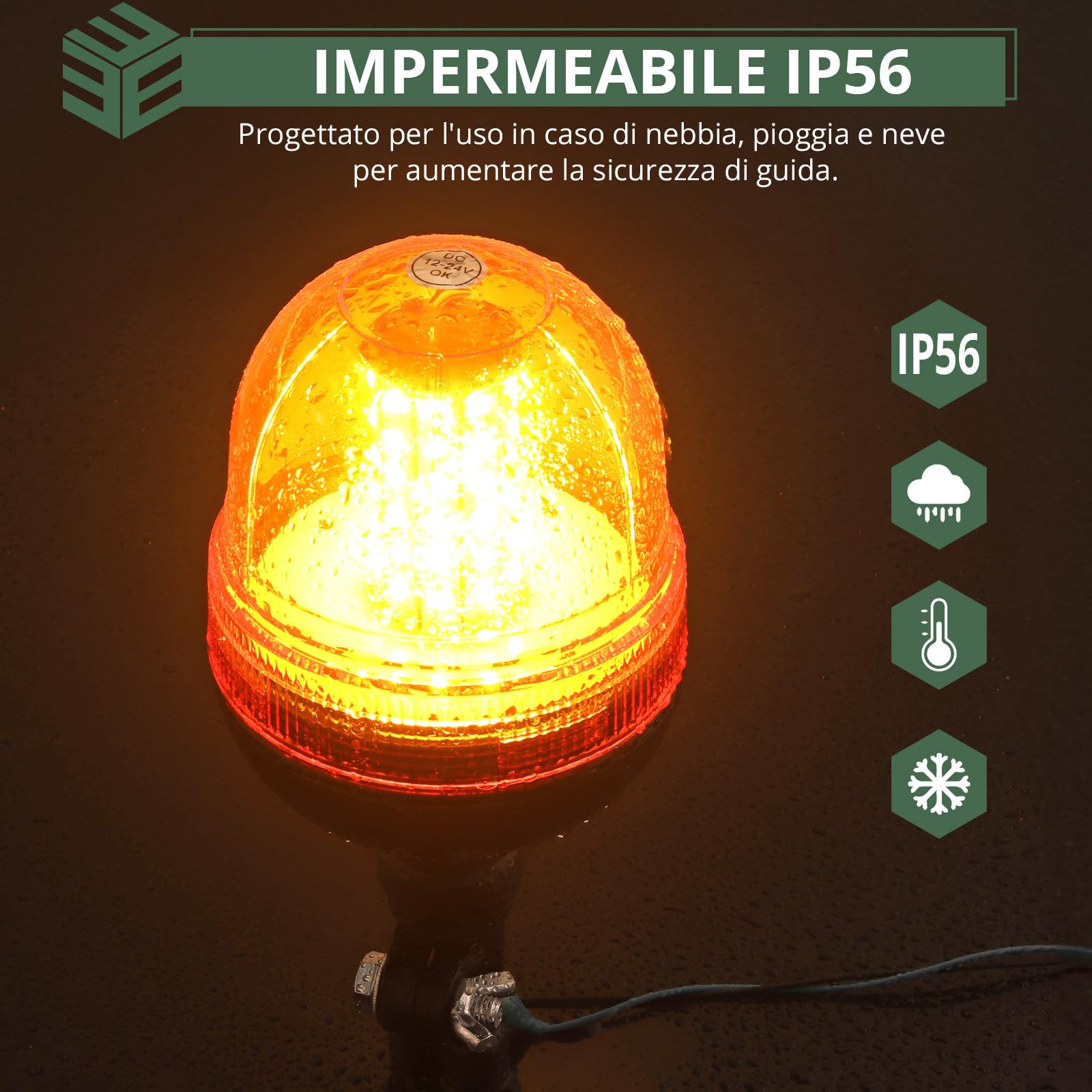 EYPINS 2 Pezzi 60 LED Luce Stroboscopica per Auto,3 Modalità di Illuminazione,Luce Lampeggiante per Trattore Camion Furgone,Ambra,Antipolvere e Impermeabile