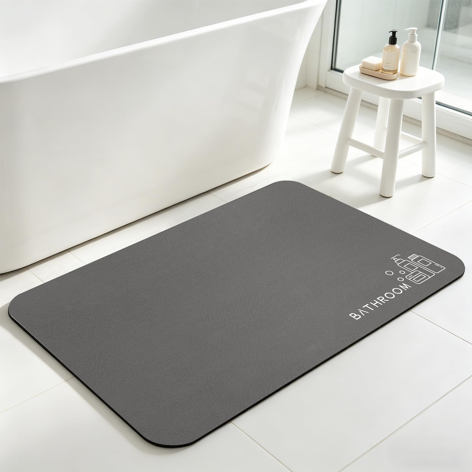 LIMNUO Bath Mat Non Slip Anti Mould Bathroom Mat, Absorbent Bath Rug Bathroom Floor Mat, Quick Dry Bath Mat Shower Mat for Bathtub, Bath, Kitchen Door (Dark Gery, 40x60cm)
