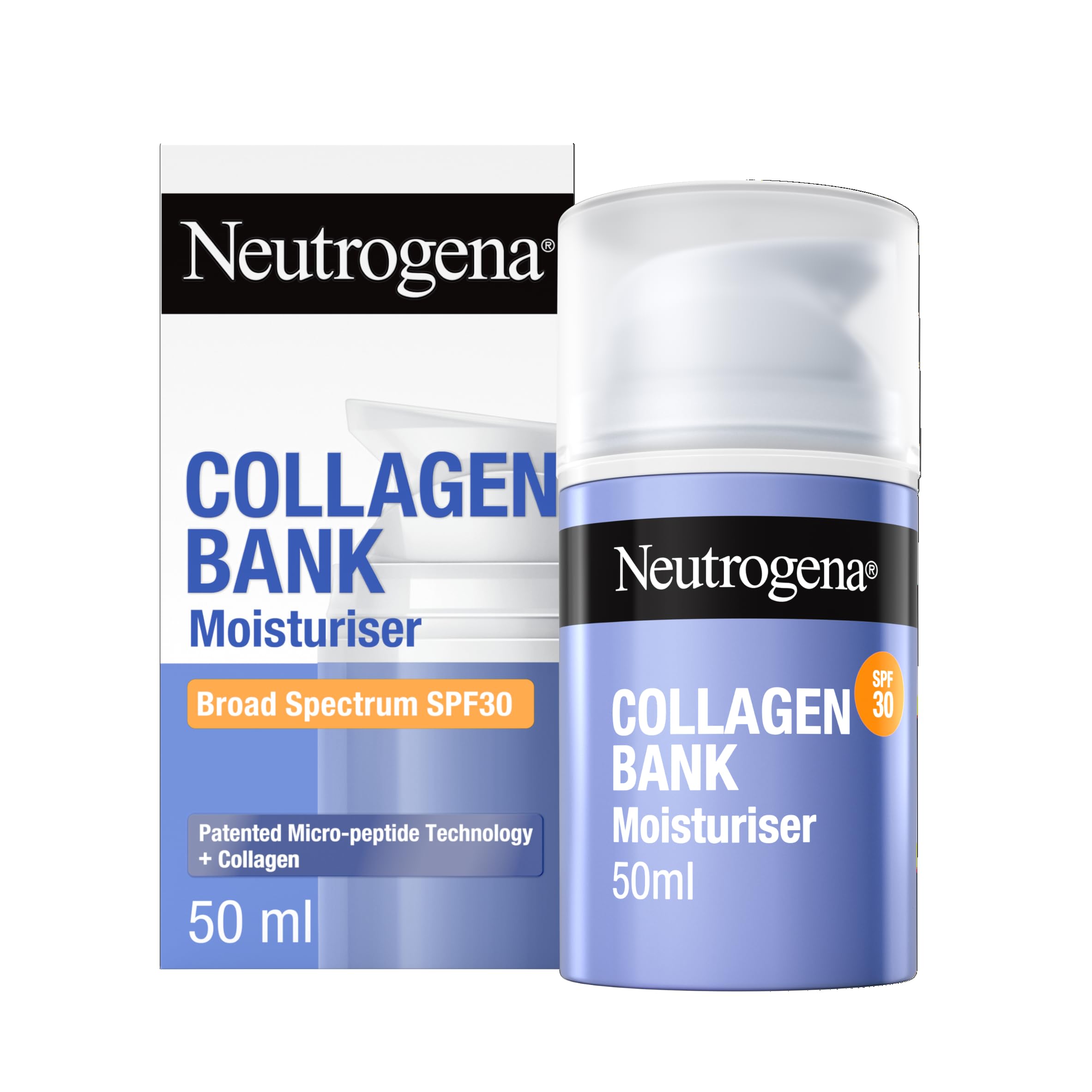 Neutrogena Collagen Bank Face Moisturiser with SPF 30, Daily Anti-Ageing Face & Neck Collagen Cream with Micro-peptides and Broad Spectrum SPF, for all skin types, 50ml