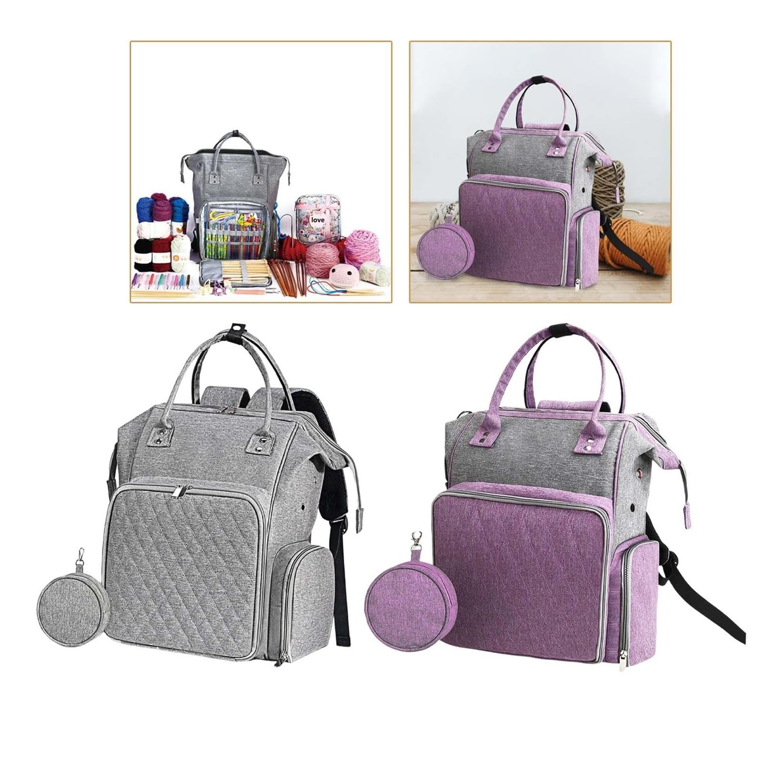 Handarbeitstasche Stricktasche, Rucksack, Aufbewahrungs-Organizer, Stränge, Häkeltasche, Strick-Einkaufstasche(Gray Purple)