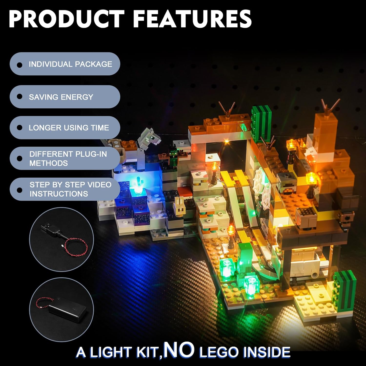 BrickBling Light Kit Compatible with Lego The Badlands Mineshaft Playset, Creative Lighting Compatible with Lego 21263, Great Gift for Kids Aged 10+(Lights Only, No Bricks)