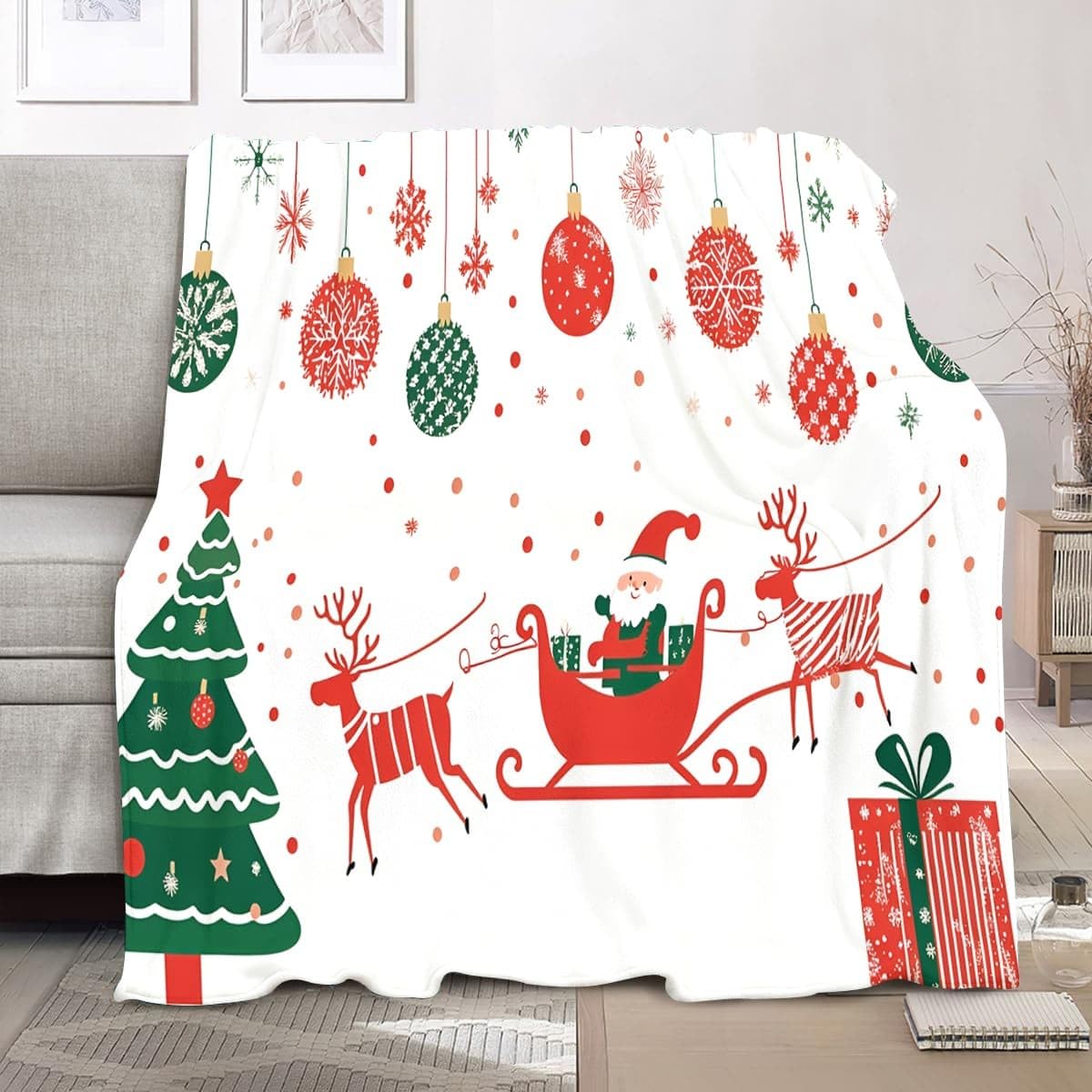 Generico Coperta Plaid Pile 180x200 cm XXL Motivi Di Babbo Natale per Letto Singolo Calda Accogliente e Spessa in Morbido Velluto Tema Natalizio Coperta Calda per Letto, Divano, Sedia e Divano