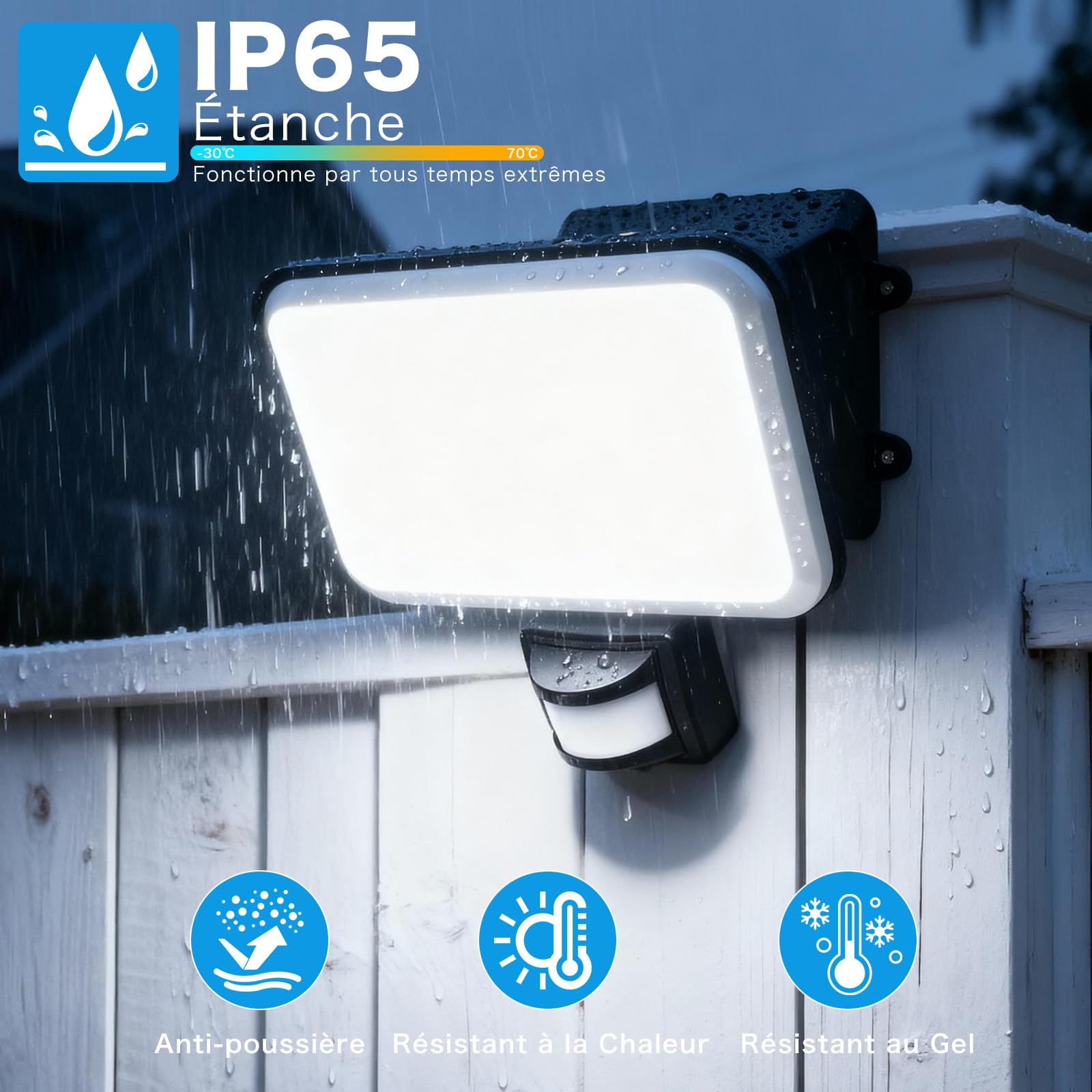 Projecteur LED Extérieur avec Détecteur et Télécommande 30W, Eclairage Exterieur 3600LM avec 132 Leds, Spot Led 3 Couleur & 4 Modes, Étanche IP65 Lampe de Sécurité pour Jardin, Cour, Garage