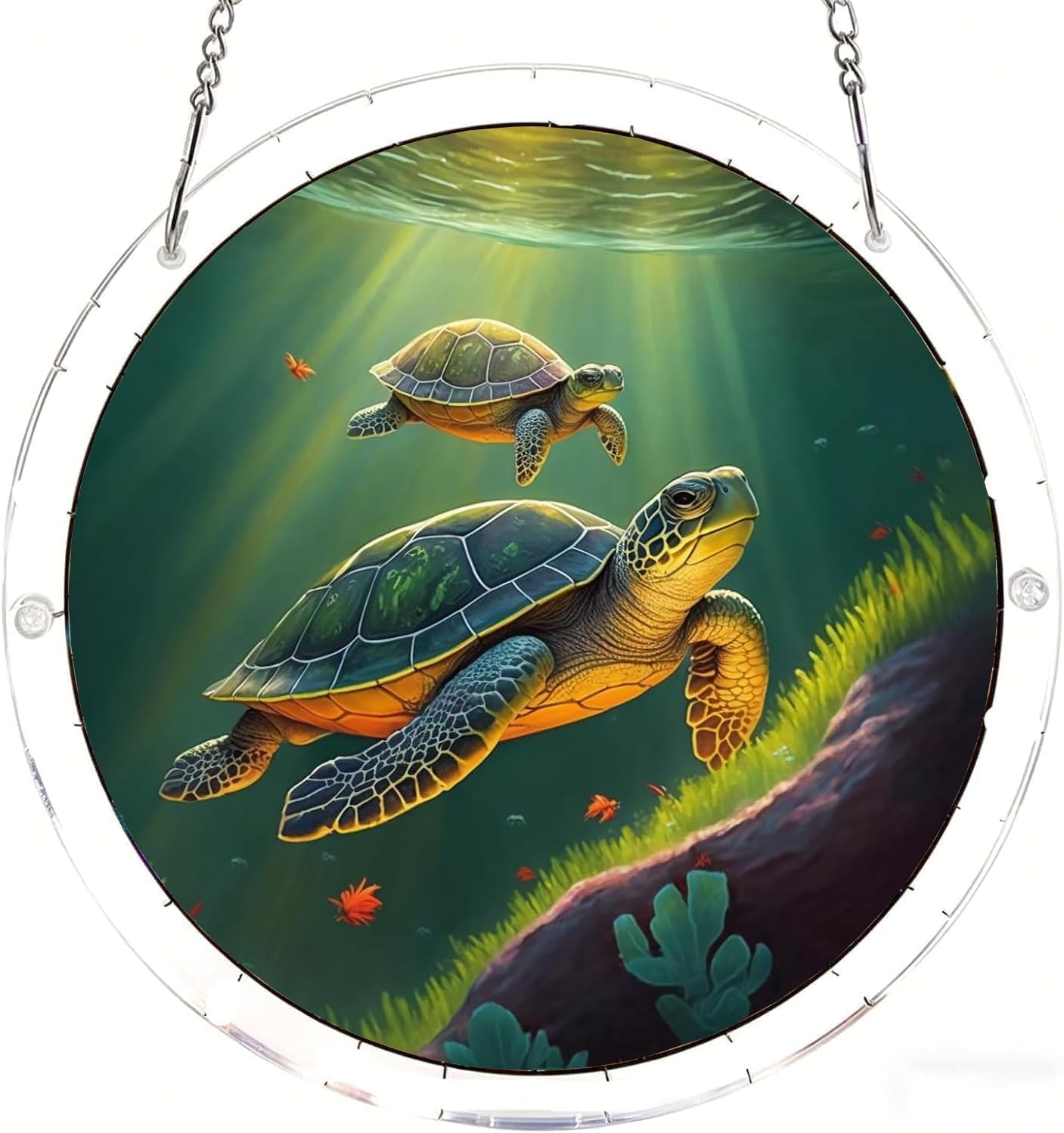 Green Turtle Acrylic Jigsaw Puzzles Suncatcher, 8.9 Inch Window Hanging Suncatcher Acrylic Puzzle, DIY Home Decor Art Gift