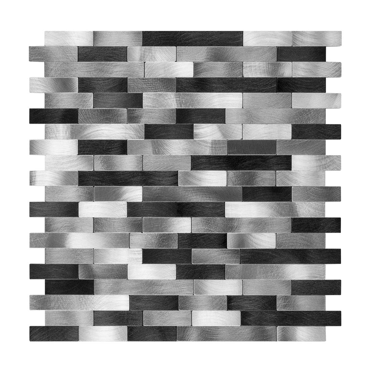 Decopus Metal Mosaic Tile Backsplash -LNG Oblong in Black/Gray/Silver 10pc/Pack - Rustic Vintage Retro Style Peel and Stick for remodelling Wall of