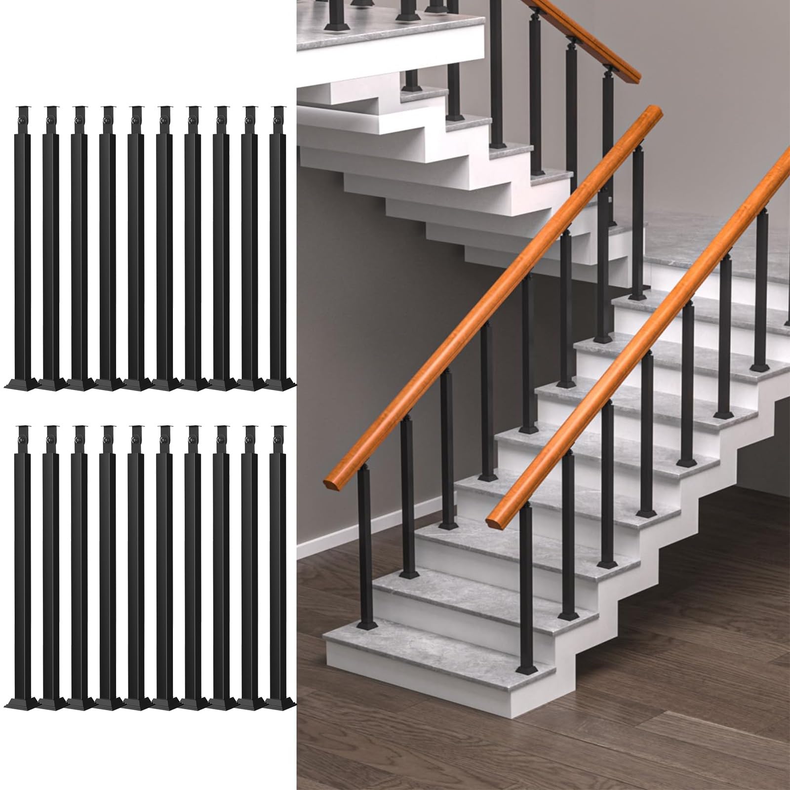 Balustres de terrasse en métal 81 cm noirs creux pour escalier extérieur
