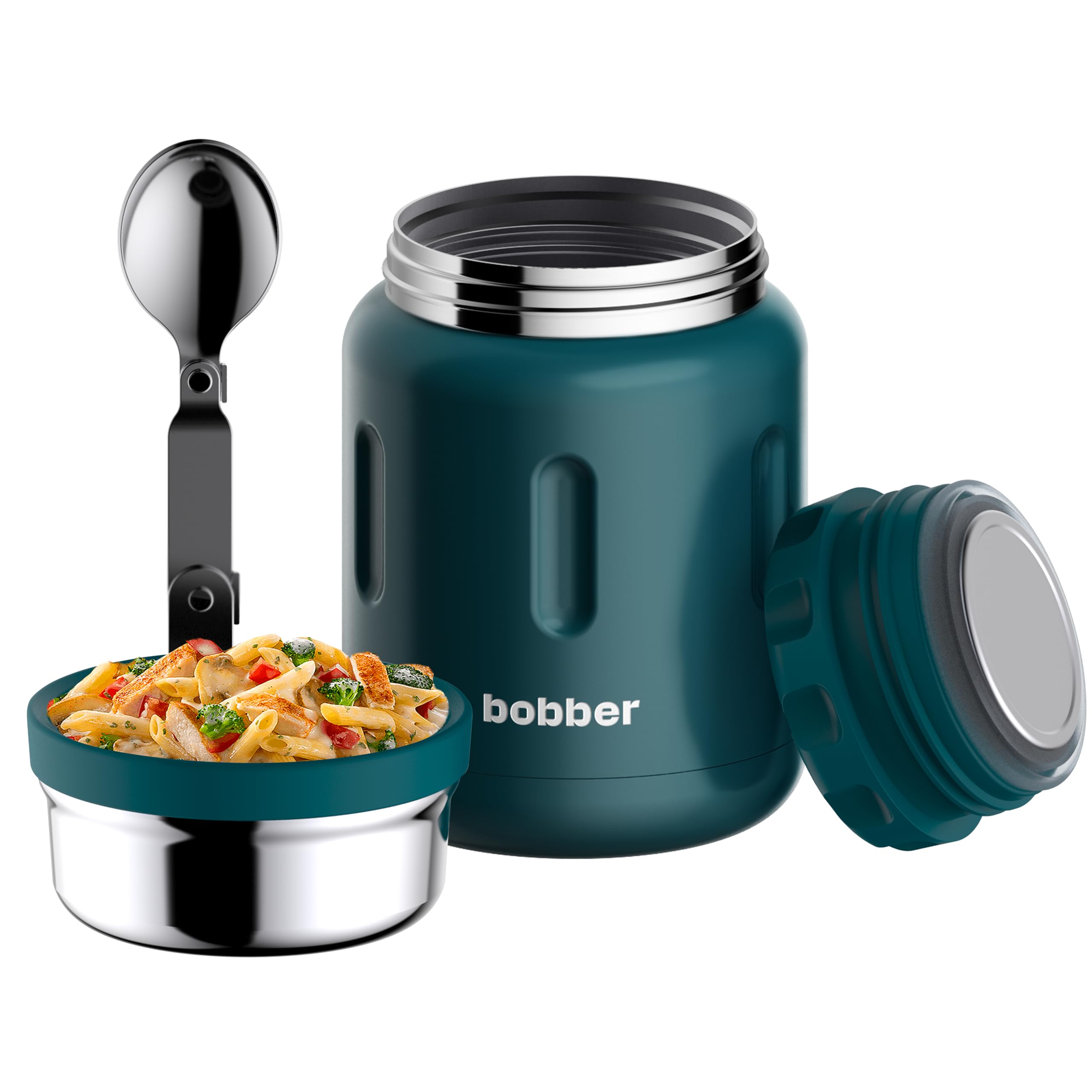BOBBER 680,4 g Wide Mouth Isolierte Thermosdose für Suppe und heiße Speisen - Edelstahl mit integriertem Löffel - hält 14 Stunden heiß, 20 Stunden kalt (Deep Teal)