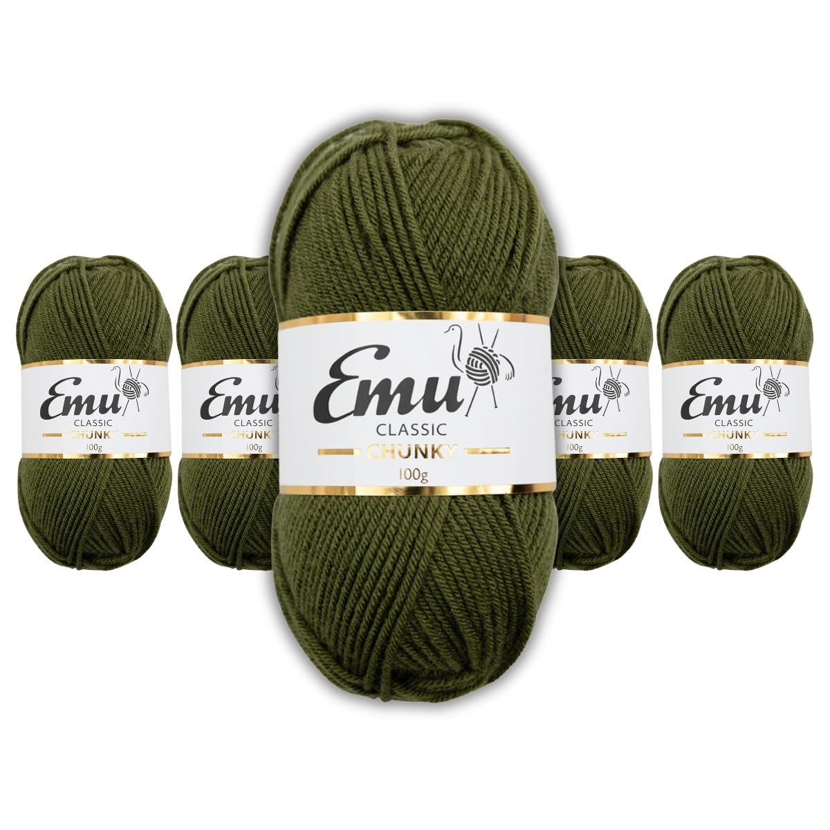 Emu Classic Chunky Acrylic Yarn 100g Balls 164m, Pack of 5, Fern - 163