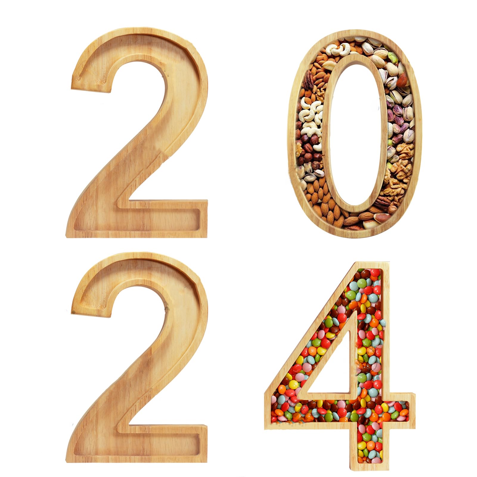 Wooden Number 2024 Reusable Letter Boxes Plates Chocolate Covered Fillable Sweets Candy Container Box Number Dishes Tray Food Serving Tray for Cookies Birthday Party Derocations (2024)