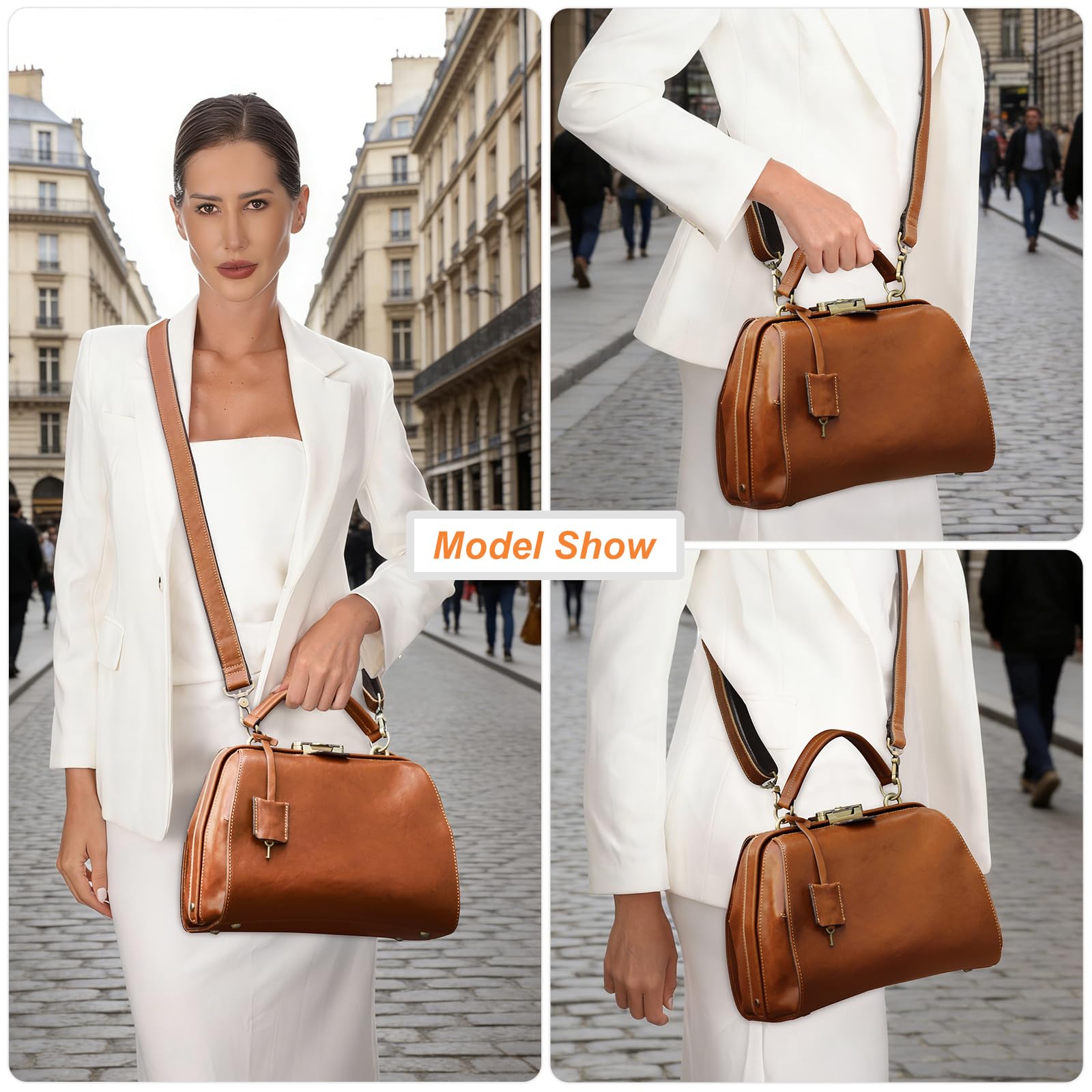 Bolso de cuero de grano completo para mujer, bolso antirrobo con asa superior