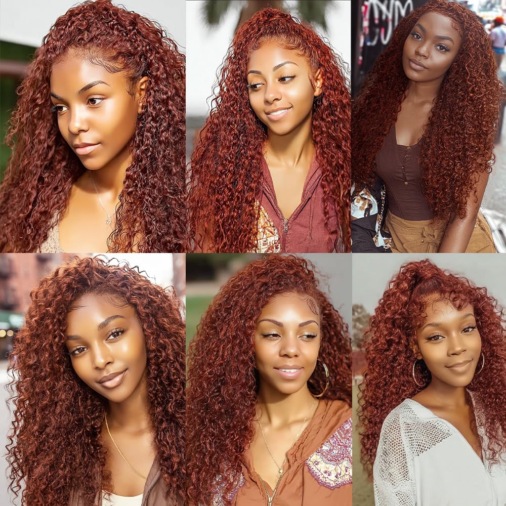 Color 33 Auburn Kinky-curly Bundles Human Hair Reddish Brown Deep Curly Bundles 16 18 20 inch Double Weft Brazilian Hair Extensions Copper Red 3 Bundles