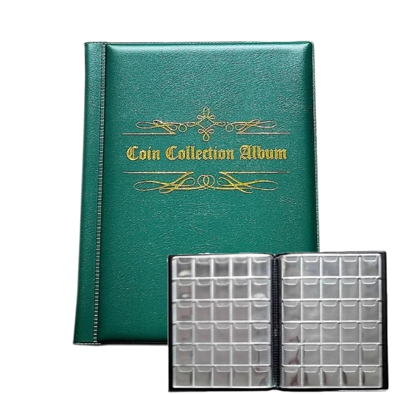 Album Monedas 480 Coin Collectible Organizer Memorial Album Collector's Book Convenient Storage Display for Collectors(Dark Green)