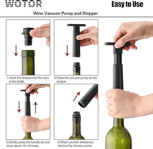 Vista 4 de WOTOR Tapones de vino - Protector de vino al vacío, conservador y sellador (negro, 24 piezas)