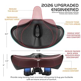 New Noseless Bike Seat Cushion for Men & Women - Extra Padding & Comfort Wide Bicycle Seat, Comfortable Saddle for Peloton Bikes, Exercise Bikes, Electric Bikes, Cruiser Bikes