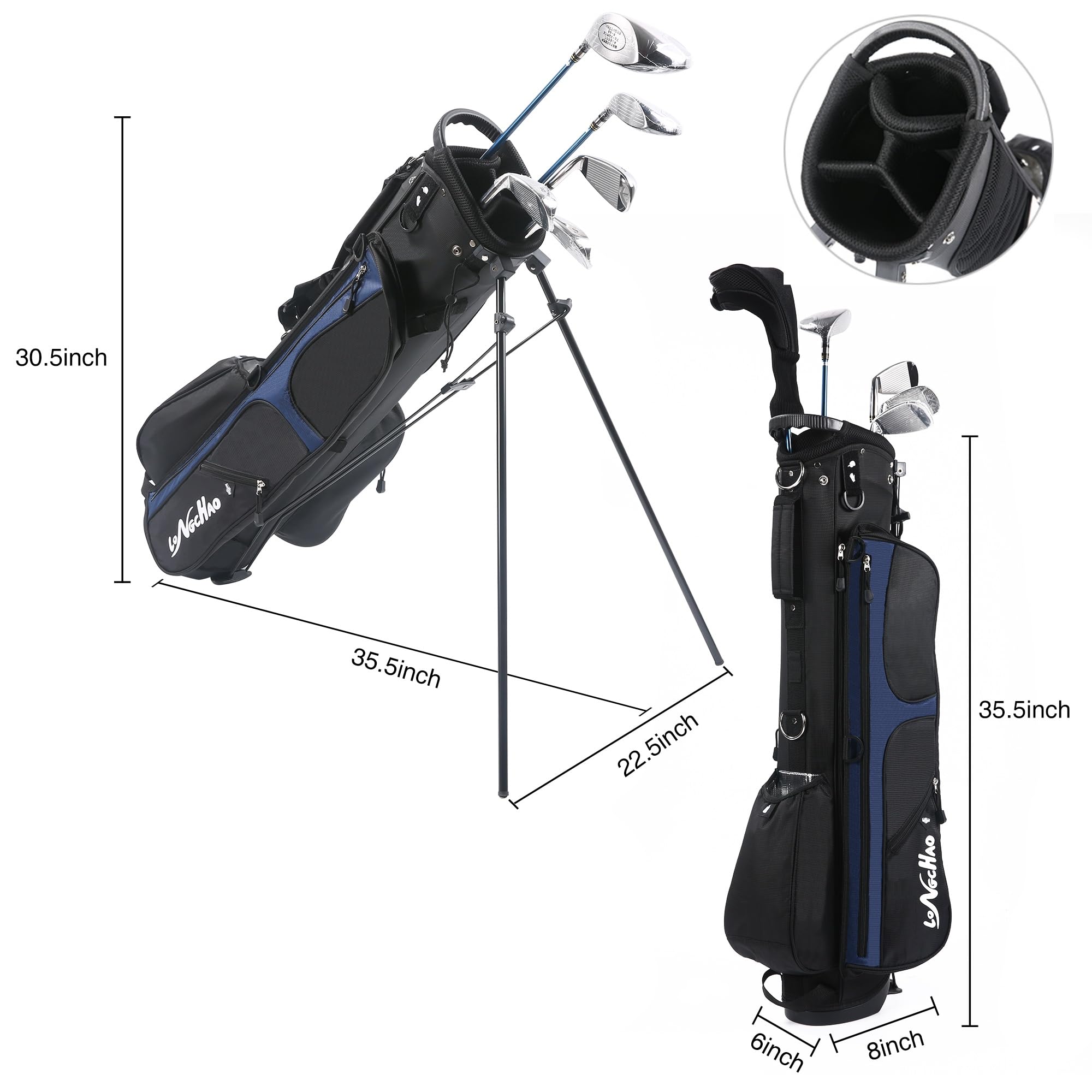 LONGCHAO ゴルフバッグ ブラック Amazon.co.jp: LONGCHAO メンズゴルフバッグスタンド 軽量サンデー