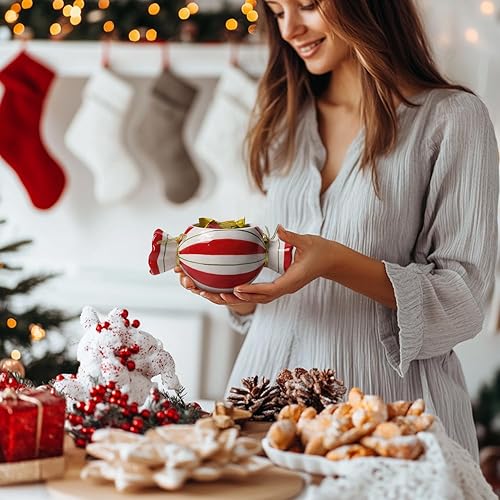 Miniatura 5 de Tarro de caramelo de Navidad con tapa, recipientes de cerámica decorativos de cocina para alimentos, decoración de Navidad, tarros de almacenamiento