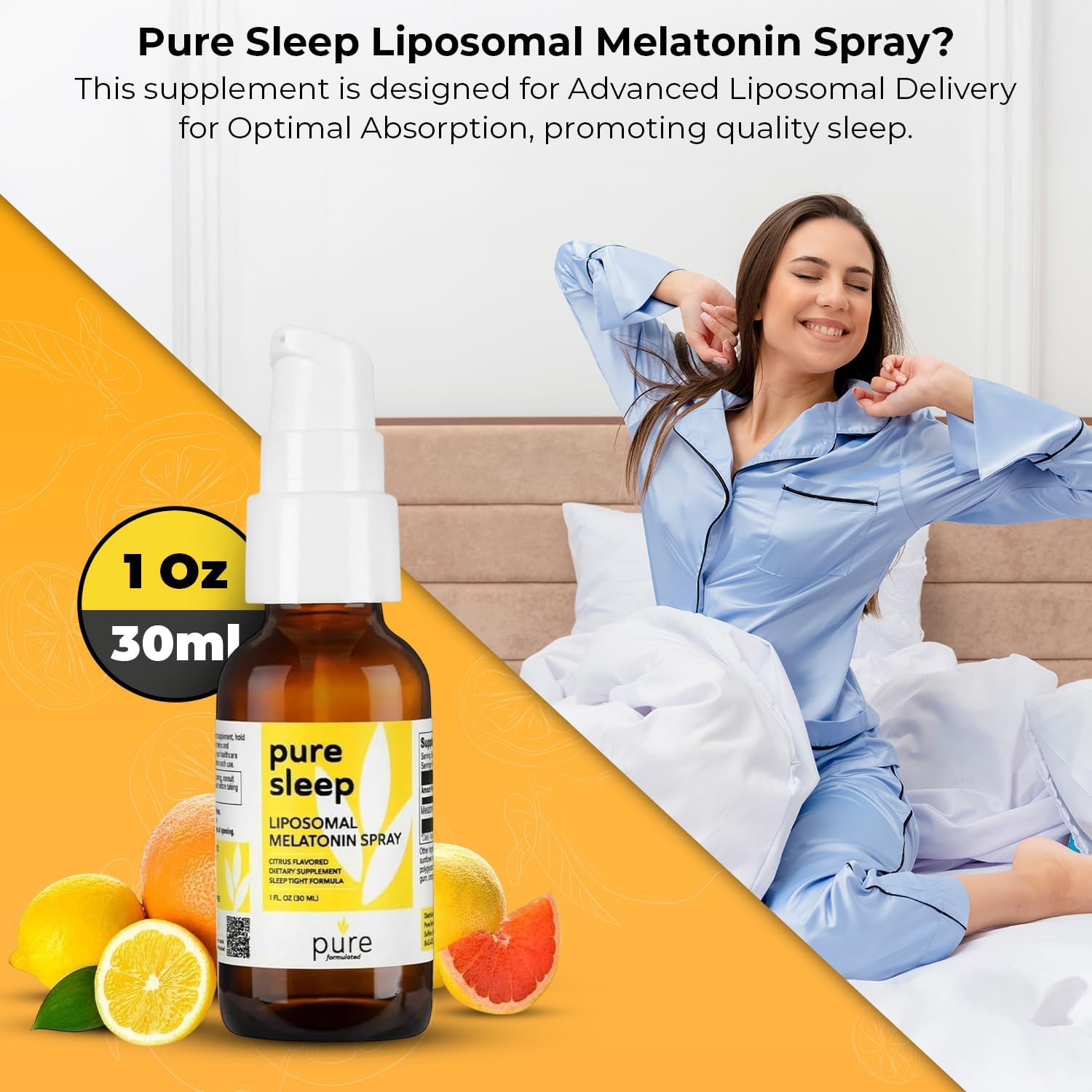 Fast-Acting Melatonin Sleep Spray Liposomal Oral Mist for Adults & Kids Natural Citrus Flavor, Alcohol-Free, Gluten-Free Sleep Support