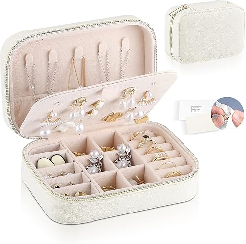 Firelex Joyero de viaje para joyas, organizador portátil de joyería, estuche de joyería de terciopelo para mujer, mini caja de joyería para anillos,