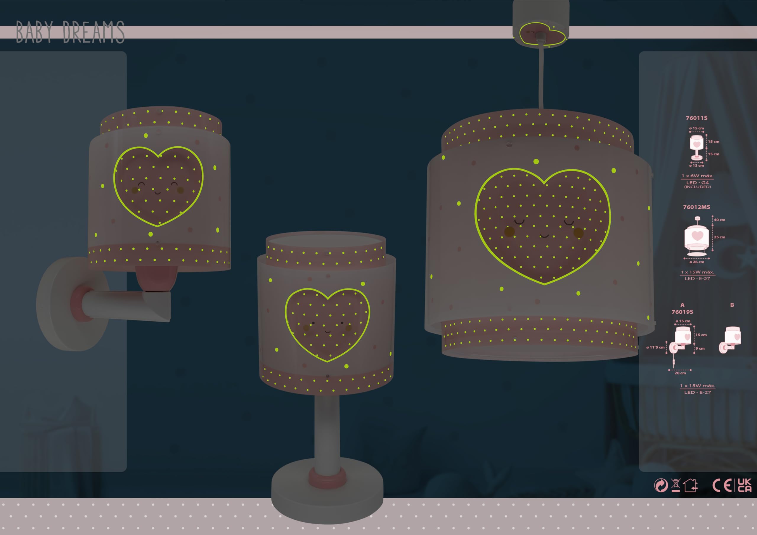 Dalber Lámpara Techo Colgante Infantil Corazones Rosa 76012MS E27 | Incluye difusor de luz inferior extraible; Habitación niña;