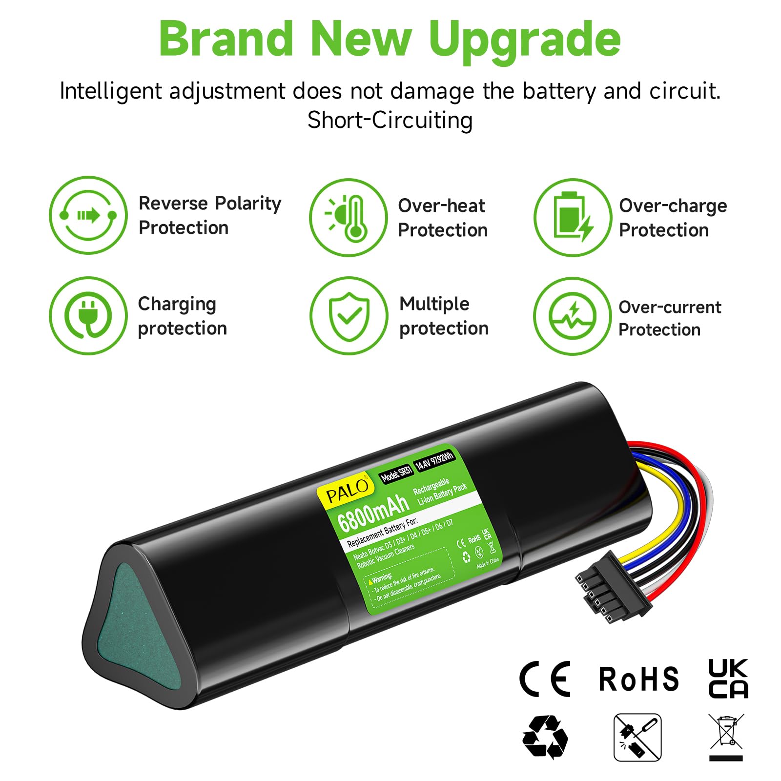6800mAh/14.4V Batteria di ricambio per Neato Botvac Connected D3 D4 D5 D6 D7 D3+ D5+, Neato Botvac D301 D303 D502 D701 D702 D703 D705